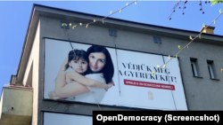 Government funded billboard in Budapest reading “Let’s protect our children! Vote No on April 3rd!” on Homophobic Referendum