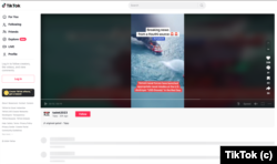 Screenshot of a February 1, 2024, TikTok post, which uses footage from the 2021 X-Press Pearl container ship disaster to falsely imply the Houthis successfully struck a U.S. navy ship in the Red Sea.