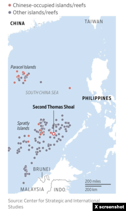Image showing proximity of Second Thomas Shoal to Philippines; Photo credit: CSIS
