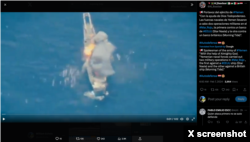 Screenshot of a February 7, 2024, X post, which falsely links footage of the 2018 sinking of the ex-USS Racine by the U.S. and its allies to recent Houthi attacks in the Red Sea.