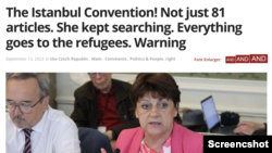CZ24 News article where MP Nina Nováková makes false claims about the Istanbul Convention and asylum claims; Photo credit: CZ24 News