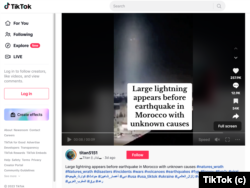 A screenshot from Tiktok user titan 5151's video taken on September 13, 2023, falsely claiming to show the appearance of lightning before the September 8, 2023, Morocco earthquake.