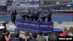 The trilateral security alliance between Australia, the United Kingdom and the United States announced in September 2021 and known as AUKUS will support Australia’s navy in acquiring nuclear-powered submarines. (file)
