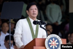 Philippines President Ferdinand "Bongbong" Marcos Jr. delivers a speech on the 126th founding anniversary of the Philippines army at Fort Bonifacio, in Taguig, on March 22, 2023.(Eloisa Lopez/Reuters)