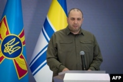 Ukraine's New Defense Minister Rustem Umerov speaks during his official introduction to the leadership of the ministry, the General Staff of the Armed Forces of Ukraine and others on September 7, 2023. (Ukrainian Presidential Press Service)