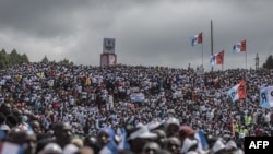 Rwanda Patriotic Front (FPR) supporters gather during a kick-off rally to support Rwandan President Paul Kagame, in Musanze on June 22, 2024.
(PHOTO BY AFP)