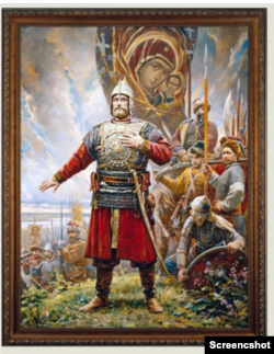 The original painting depicting medieval Russian prince Dmitry Pozharsky and the icon of the Virgin Mary on Vasili Nesterenko's website.