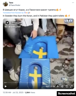 Example of anti-Sweden protest footage circulated by Russia; Photo credit: X