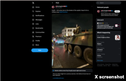 Screen capture from X of a post recycling an old image to falsely claim the Irish military was deployed to quell unrest in Dublin City on November 23, 2023.
