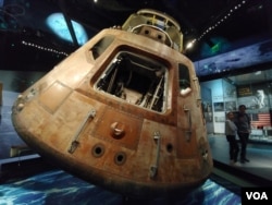 The Apollo 11 Command Module, Columbia, carried three astronauts to the moon on the first lunar landing mission in July, 1969. (Deborah Block/VOA)