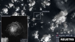 A satellite image shows gas from the Nord Stream pipeline bubbling up in the water following incidents in the Baltic Sea, in this handout picture released September 29, 2022.(Roscosmos/Handout via Reuters)
