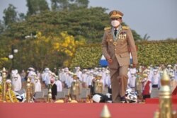 Myanmar's military ruler Min Aung Hlaing attends a ceremony to mark the country's 77th Armed Forces Day in Naypyidaw on March 27, 2022. (AFP)
