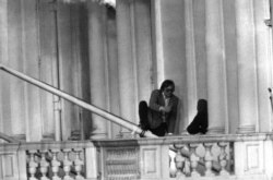 Sim Harris, the BBC sound man, left, leaps to safety from the Iranian Embassy in London on May 5, 1980, as the siege is brought to a close by the action of the police and units of the Special Air Service.