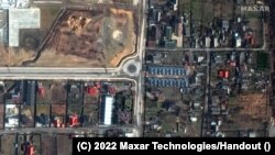 A satellite view showing Yablonska street, Bucha, Ukraine, March 31, 2022 in this satellite image. (Maxar Technologies/Handout)