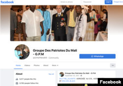 A screenshot of the official Facebook page of the Group of Patriots of Mali that has been pushing a pro-Russian agenda.