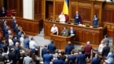 Ukrainian lawmakers voted on April 25, 2019, a draft law on the Ukrainian language, which provides for the mandatory use of the national language by government agencies, local self-government, and in other spheres of public life. (AP Photo/Efrem Lukatsky)