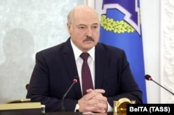 Belarusian President Alexander Lukashenka attends a meeting of the Collective Security Treaty Organization (CSTO), via a video link in Minsk, Belarus on December 2, 2020.