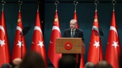 Turkish President Tayyip Erdogan addresses the media after a cabinet meeting in Ankara, Turkey, December 20, 2021. (Murat Cetinmuhurdar/Reuters)