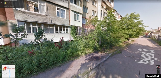 A screenshot from Google Maps of the home on Nasypnaya Street in Uzhhorod, Ukraine from which the Elise Journal is registered.