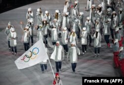 SOUTH KOREA -- Olympic Athletes from Russia parade under a neutral flag during the opening ceremony of the Pyeongchang 2018 Winter Olympic Games at the Pyeongchang Stadium, February 9, 2018