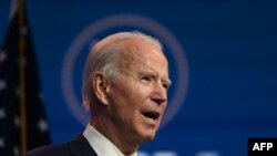 President-elect Joe Biden speaks during a news conference at The Queen in Wilmington, Delaware, on November 16, 2020.