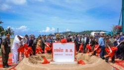 Chinese and Cambodian officials broke ground on Ream Naval Base expansion project, June 8, 2022. (Cambodia's Fresh News via AP)
