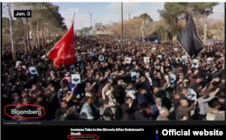 A screenshot of a Bloomberg report from Iran protests on Jan. 3, 2020