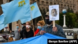 UKRAINE -- Crimean Tatars and other participants gather for a memorial event on the Independence Square in Kyiv, May 18, 2020