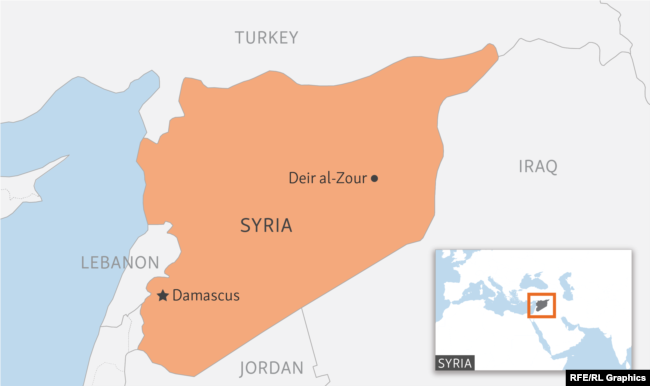 A map indicating the Deir al-Zour region of Syria, where scores of Russian mercenaries were reportedly killed in clashes with U.S. backed forces on February 7, 2018.