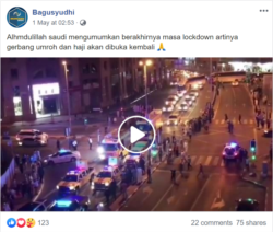 Screenshot of post falsely claiming attached video shows celebrations in Saudi Arabia