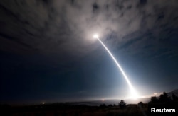 An unarmed Minuteman III intercontinental ballistic missile in flight during an operational test at Vandenberg Air Force Base, California, the United States, August 2, 2017.