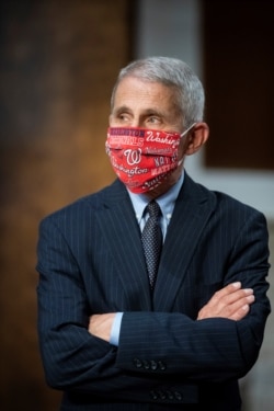 Anthony Fauci, director of the National Institute of Allergy and Infectious Diseases, wears a Washington Nationals face mask as he arrives during a Senate committee hearing in Washington, D.C., U.S. June 30, 2020.