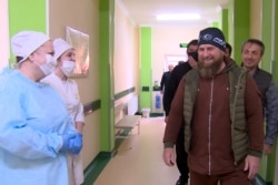 CHECHNYA -- Chechen leader Ramzan Kadyrov visits a hospital for patients with suspected COVID-19 disease in Grozny, April 20, 2020