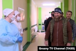 CHECHNYA -- Chechen leader Ramzan Kadyrov visits a hospital for patients with suspected COVID-19 disease in Grozny, April 20, 2020