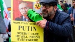 UNITED KINGDOM – Protests against Syrian President Bashar Assad and Russian President Vladimir Putin in central London on the 7th anniversary of the start of the Syrian civil war. London, March 17, 2018.