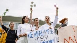 BELARUS — Women protest in Minsk, Kamarouka, Aug. 12, 2020.