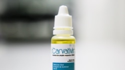 A vial of Carvativir during a televised message of Nicolas Maduro, on January 24, 2021.