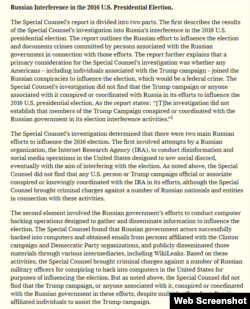 The section from Barr's letter dealing with Russian interference in the election