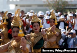 Apsara dancers perform on International Human Rights Day in Phnom Penh, Cambodia, on Dec. 10, 2019.