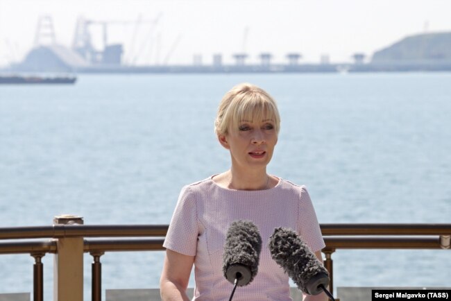 CRIMEA -- Russian Foreign Ministry spokeswoman Maria Zakharova speaks at a press conference on Russia's foreign policy, in Kerch, May 16, 2018