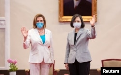 Then U.S. House of Representatives Speaker Nancy Pelosi attends a meeting with Taiwan President Tsai Ing-wen at the presidential office in Taipei on August 3, 2022. (Taiwan Presidential Office/ via Reuters)