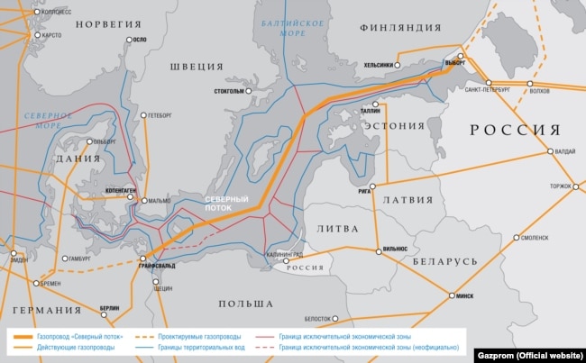 Russia -- Map of the pipeline "Nord Stream"