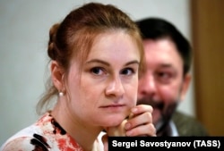 Maria Butina, who served 9 months in a U.S. prison after admitting to being a foreign agent, attends a meeting on human rights at the State Duma in Moscow on November 22, 2019. (Sergey Savostyanov/TASS)