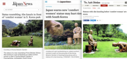 A screenshot of the media web pages in Japan with publications about the statues of "comfort women" in S. Korea.