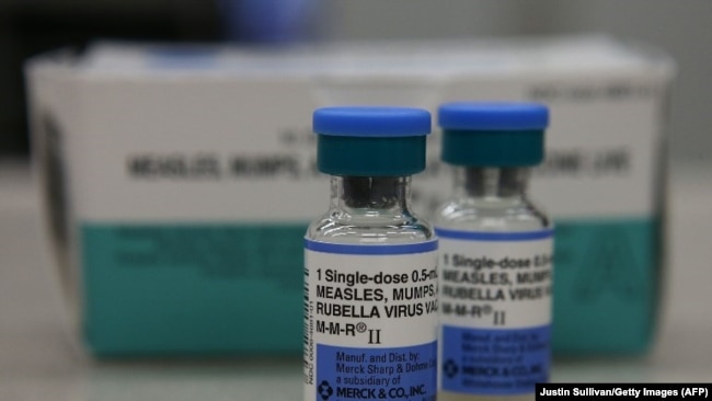 U.S. - vials of measles, mumps and rubella vaccine are displayed on a counter at a Walgreens Pharmacy, Mill Valley, California, January 2015.