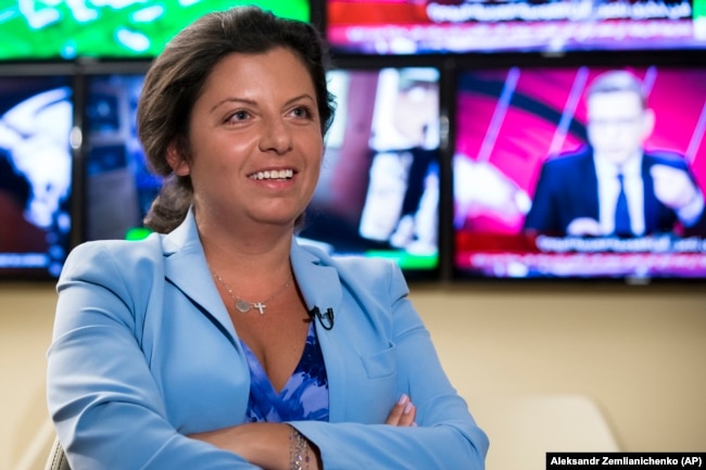 RUSSIA -- Margarita Simonyan, the head of the Russian television channel RT, attends an interview with the Associated Press in Moscow, January 19, 2018