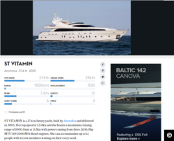 A screen capture of “Putin’s Chef,” Yevgeniy Prigozhin's yacht Saint Vitamin, which was sanctioned over the Russian businessman's alleged efforts to influence the 2018 U.S. midterm elections Image from: https://www.boatinternational.com/yachts/the-superyacht-directory/st-vitamin--71769