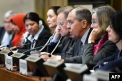 Russian Foreign Minister Sergei Lavrov addresses the UN Conference on Disarmament, Geneva, February 28, 2018.