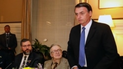 Brazilian President Jair Bolsonaro, Olavo de Carvalho and Brazilian Foreign Minister Ernesto Araujo during a meeting at the Brazil embassy in Washington, D.C., United States, on March 17, 2019.