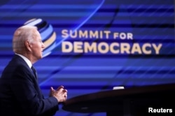 U.S. President Joe Biden convenes a virtual summit with leaders from democratic nations at the State Department's Summit for Democracy, at the White House, on December 9, 2021. (Leah Millis/Reuters)